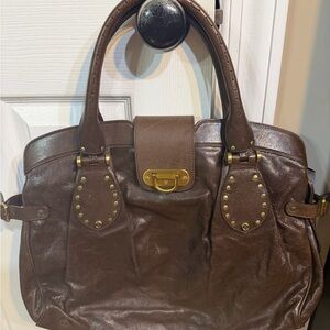 Frye Dark Brown Leather Satchel with Gold Hardware